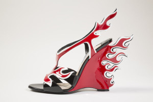 red and black flame sandals